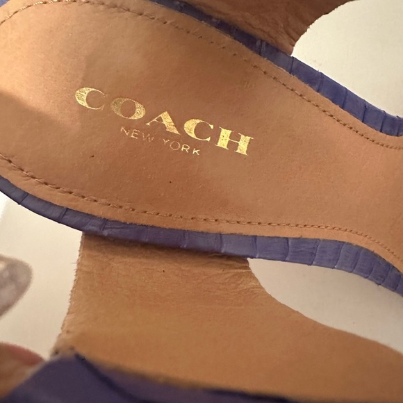 COACH Lexey Leather Snakeskin Chunky Open Toe Sandals Deep Marine Blue Size 8 - Picture 6 of 12